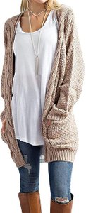 Maglione da cardigan a trecce a maniche lunghe con maniche lunghe e apertura frontale da donna con tasche